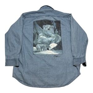 Vintage Jason Alexander Polar Bear Artist Casual Button Up Shirt Men's XL‎